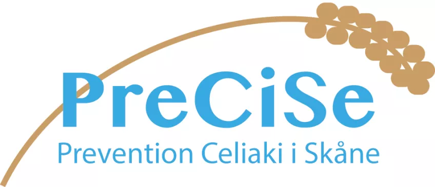 Loggan för PreCiSe-studien ser ut som ett veteax över texten Precise Prevention Celiaki i Skåne. Illustration.
